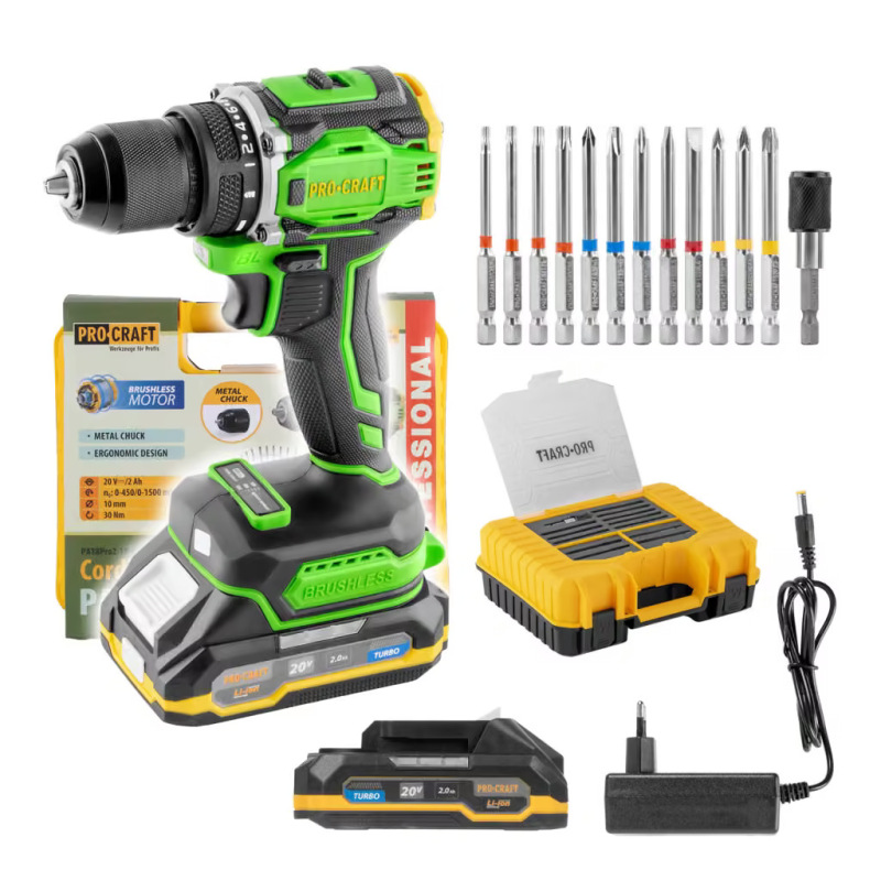 PROCRAFT Akumulátorový skrutkovač 20V PA18Pro2 + sada bitov