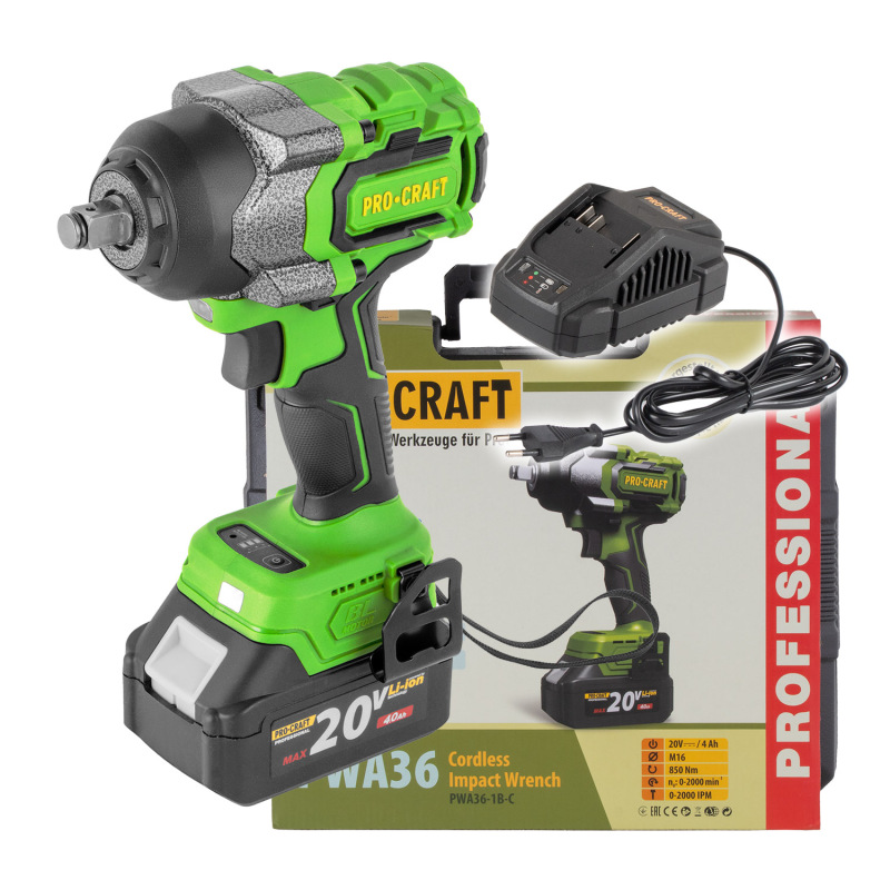 PROCRAFT Aku rázový uťahovák 20V 850Nm PWA36-1B-C 1