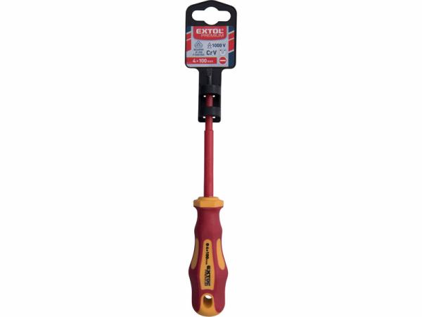 EXTOL PREMIUM 53074 Skrutkovač plochý 4,0 x 100mm, elektrikársky 1000V, VDE, CrV 1