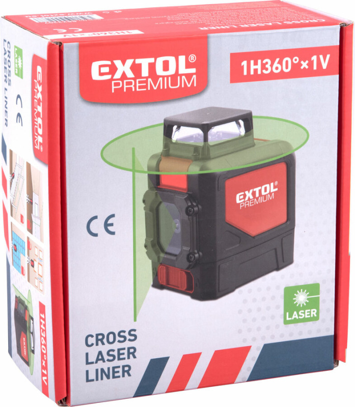 EXTOL PREMIUM 8823307 Vodováha laserová samonivelačná, 1D1V(1H360+1V), zelený laser 6