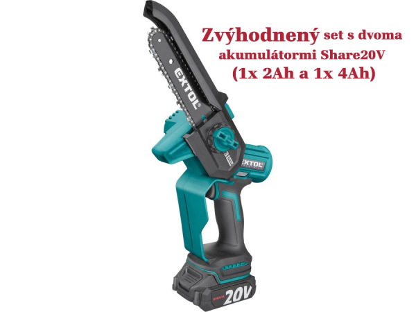 EXTOL INDUSTRIAL 8791922 Aku Píla reťazovát aku Share20V SET, 1x 2Ah+1x 4Ah, čepeľ 13cm