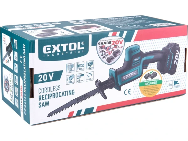 EXTOL INDUSTRIAL Akumulátorová píla chvostová 1x SHARE 20V/2Ah Li-ion 8791828 9