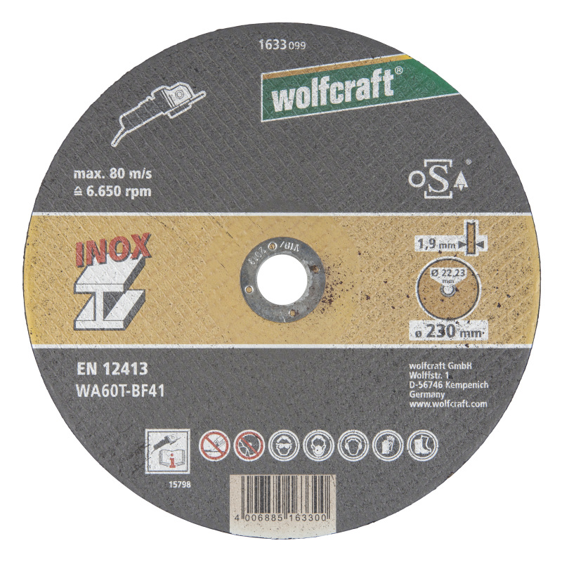 Kotúč rezný INOX 1,9mm, ø 230mm, wolfcraft 1633099