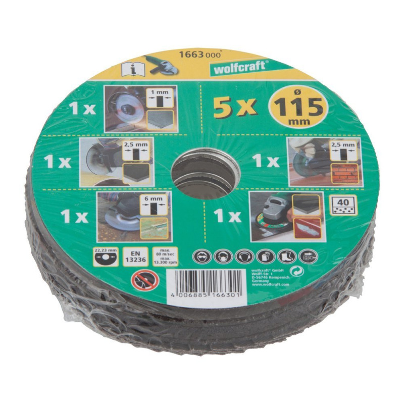 Sada kotúčov pre uhlové brúsky štartovacia ø 115mm (5-dielna) wolfcraft 1663000