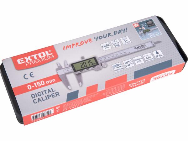 EXTOL PREMIUM Meradlo posuvné digitálne, 0-150mm, presnosť 0,02mm, USB 8825221 1