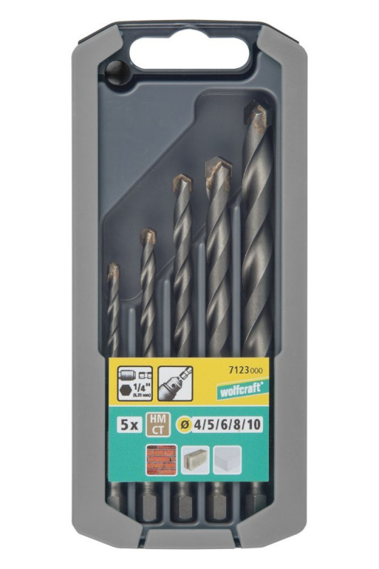 Sada vrtákov do kameňa so šesťhrannou stopkou HM ø 4 - 10mm (5ks) wolfcraft 7123000