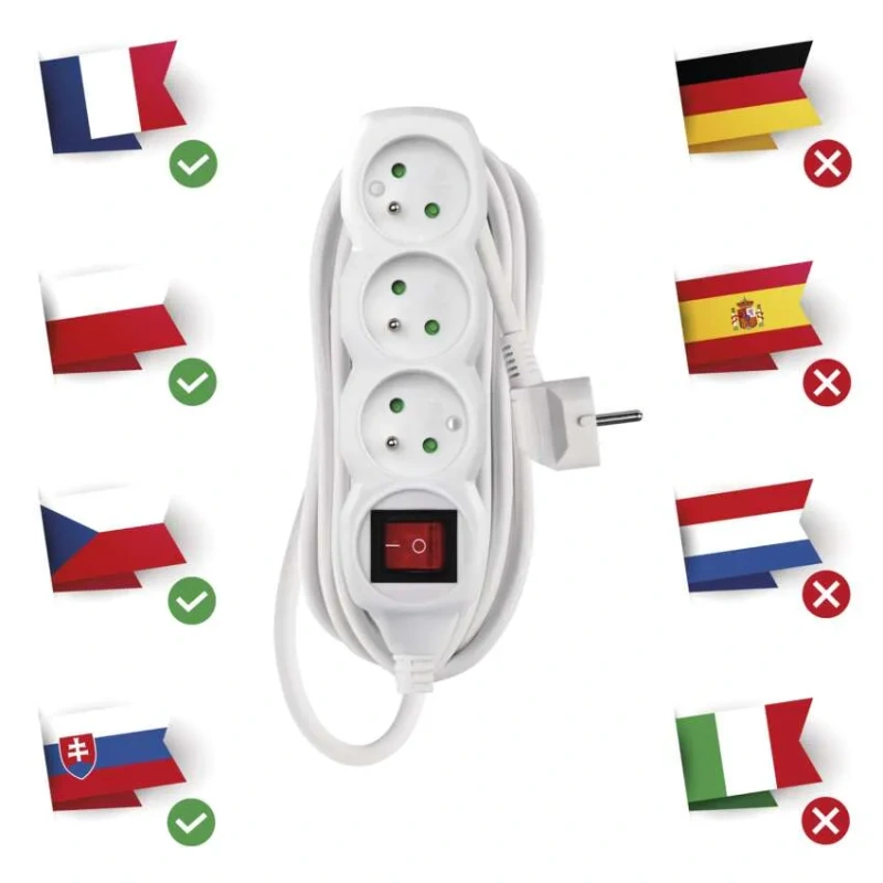 EMOS P1315 Predlžovací kábel 5 m, 3 zásuvky s vypínačom, biely, PVC, 1 mm2 2