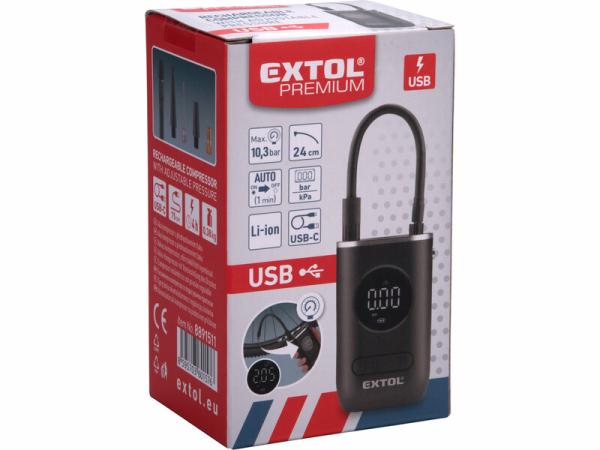EXTOL PREMIUM 8891511 Kompresor akumulátorový, 7,4V/2Ah Li-ion, max. 10bar, 15l/min 9