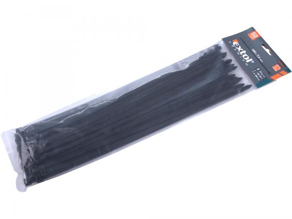 EXTOL PREMIUM Pásky sťahovacie čierne, 7,6x380mm, 50ks, pr.100mm, 55kg 8856170