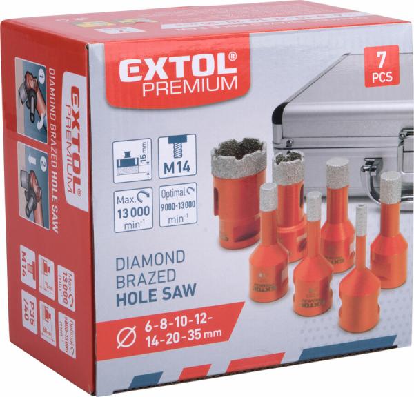 EXTOL PREMIUM Sada dia. korun. vrtákov do uhlovej brúsky, 7ks, Ø6-8-10-12-14-20-35 8802991 2