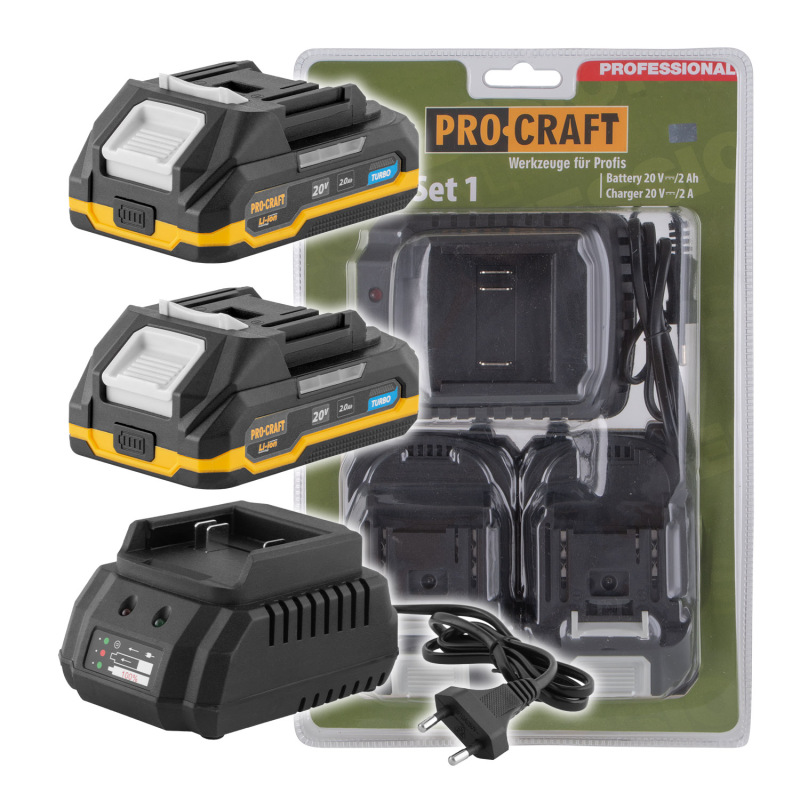 Sada baterie 20V 2Ah (2 ks) + 1 nabíječka Procraft PBC-Set 1