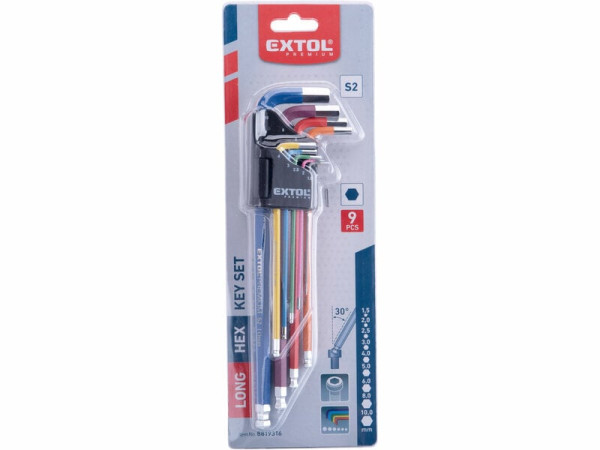 EXTOL PREMIUM 8819316 Kľúče imbusové farebné predĺžené, 9ks, 1,5-10mm, S2 2
