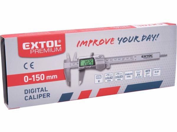 EXTOL PREMIUM Meradlo posuvné digitálne, 0-150mm, rozlíšenie 0,01mm, presnosť 0,03mm, 8825226 1
