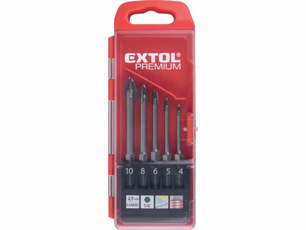 EXTOL PREMIUM Vrtáky do skla, sada 5ks, 4-5-6-8-10mm, šesťhranná 1/4" stopka 8801899 1