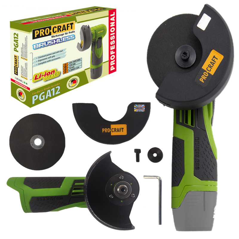 PROCRAFT Akumulátorová mini uhlová brúska 12V 76mm PGA12 1B