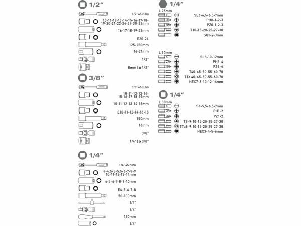 EXTOL PREMIUM Sada nástrčných kľúčov, 171-dielna, 1/4"+3/8"+1/2", CrV, plastový kufor 8818346 1