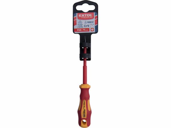 EXTOL PREMIUM 53080 Skrutkovač krížový PH0 x 75mm, elektrikársky 1000V, VDE, CrV 1