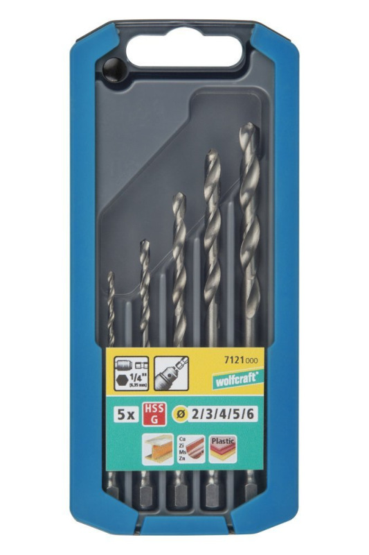 Sada vrtákov HSS do kovu vybrusovaných so šesťhrannou stopkou ø 2 - 6mm (5ks) wolfcraft 7121000