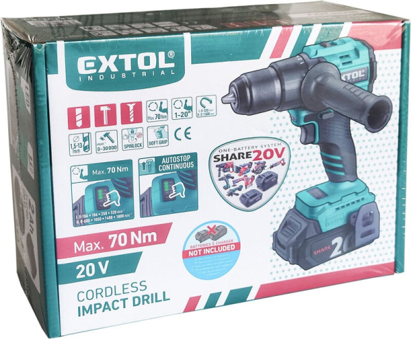 EXTOL INDUSTRIAL 8791805 Vŕtačka s príklepom Share20V, bez aku, 70Nm, bezuhlíkový motor 10