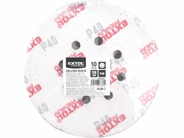 EXTOL PREMIUM  Brúsny papier na s. zips pr.150mm s otvormi, P40, 10ks 8803581 2