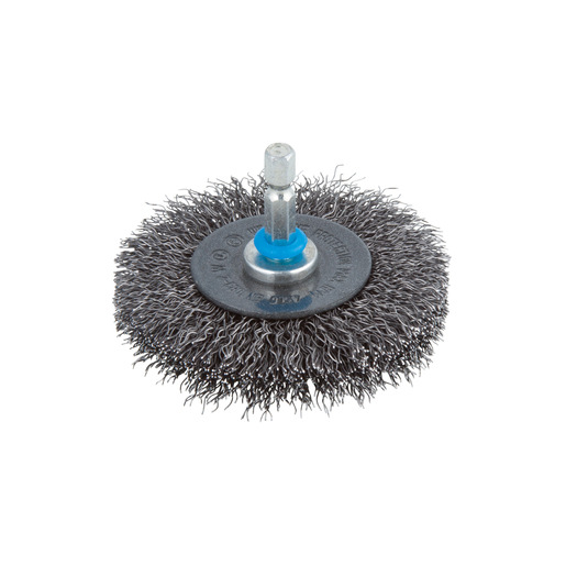 Kotúč drôtený z oceľového drôtu plochý ø 100 x 10mm so šesťhrannou stopkou, wolfcraft 2102000