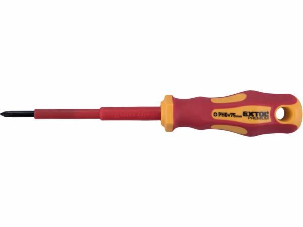 EXTOL PREMIUM 53080 Skrutkovač krížový PH0 x 75mm, elektrikársky 1000V, VDE, CrV