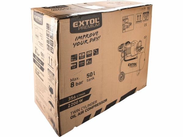 EXTOL PREMIUM 8895320 Kompresor olejový dvojvalcový, príkon 2,2kW, nádoba 50l, max. 8bar 11