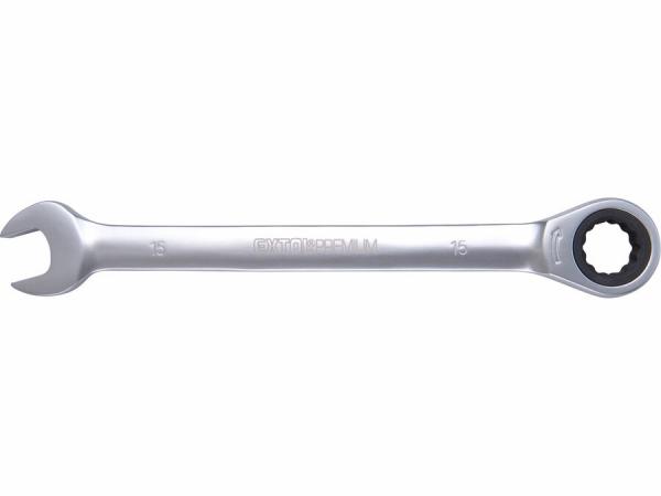 Kľúč očko-vidlicový, račňový, 72 zubov, Cr-V, 15mm