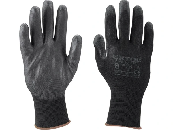 EXTOL PREMIUM Rukavice z polyesteru polomáčané v PU, 8" čierne 8856635