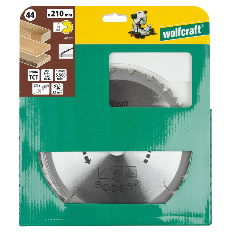 Kotúč pílový HM pre rýchle rezy negatívny zub, Z24 ø 210 x 30 x 3,2mm, wolfcraft 6550000