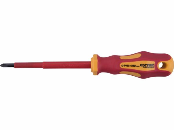 EXTOL PREMIUM 53081 Skrutkovač krížový PH1 x 100mm, elektrikársky 1000V, VDE, CrV