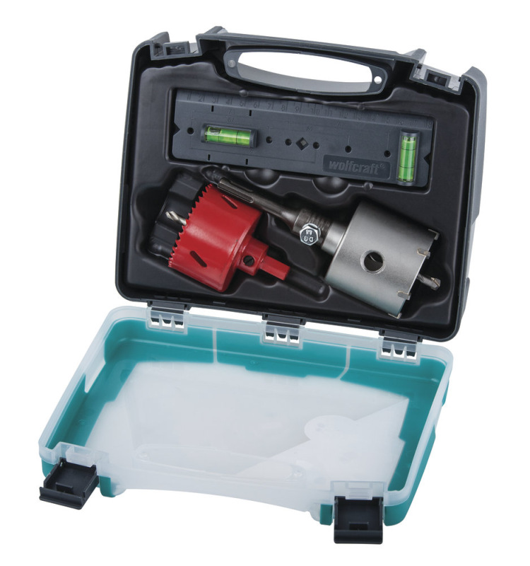 Sada vrtacích koruniek Universal ø 68mm pre elektrikárske krabičky + šablóna, wolfcraft 5982000