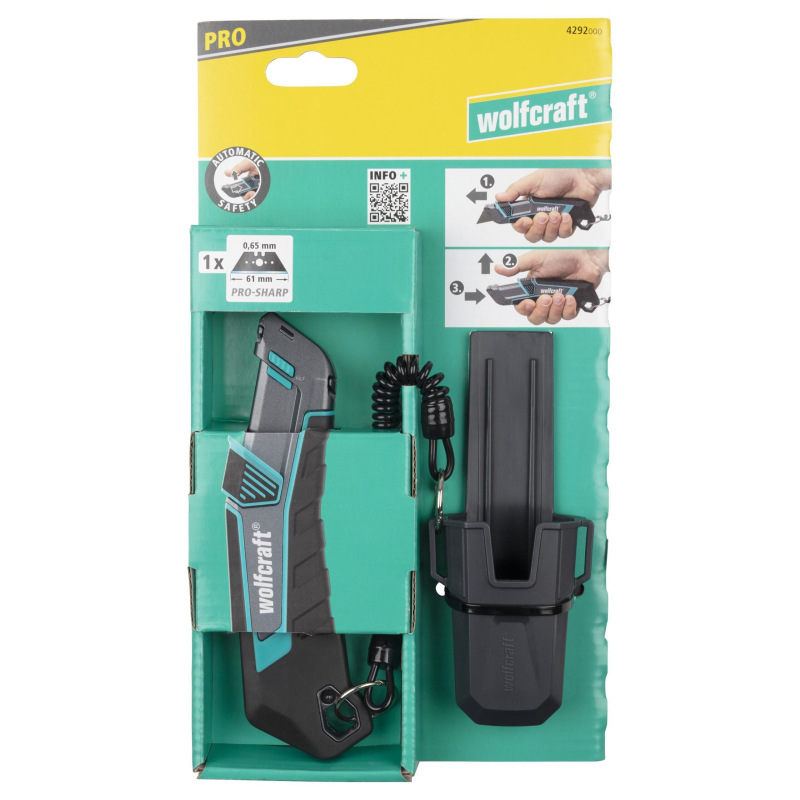 Nôž s trapézovou čepeľou a puzdrom PRO SAFETY, L/P, wolfcraft 4292000