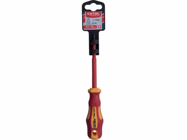 EXTOL PREMIUM 53081 Skrutkovač krížový PH1 x 100mm, elektrikársky 1000V, VDE, CrV 1