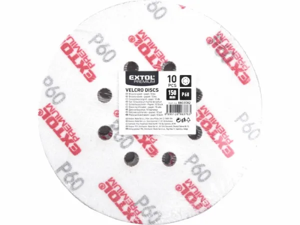 EXTOL PREMIUM Brúsny papier na s. zips pr.150mm s otvormi, P60, 10ks 8803582 2