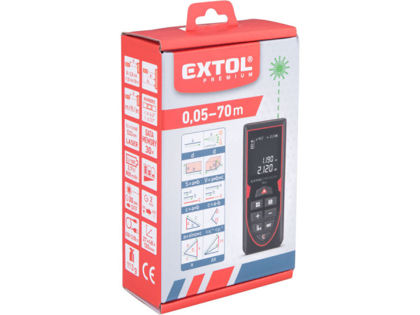 EXTOL PREMIUM 8820047 Merač vzdialenosti laserový do 70m, ±2mm, zelený laser, LCD 5