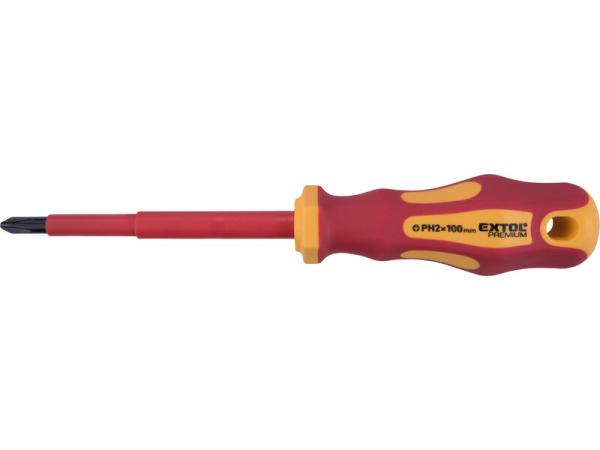 EXTOL PREMIUM 53082 Skrutkovač krížový PH2 x 100mm, elektrikársky 1000V, VDE, CrV