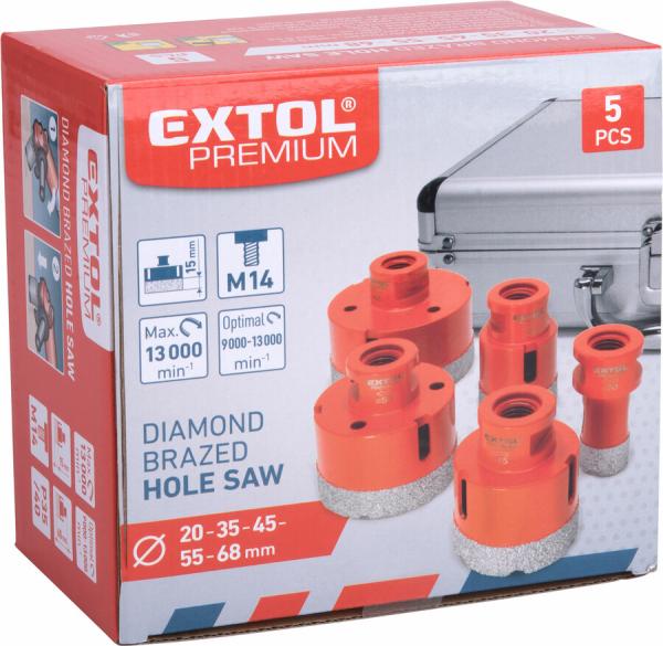 EXTOL PREMIUM Sada dia. korun. vrtákov do uhlovej brúsky, 5ks, Ø20-35-45-55-68mm 8802995 2