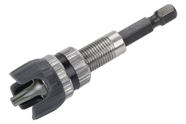 Držiak bitov magnetický s hĺbkovým dorazom 65mm pre montáž terás s bitom TX25 - INOX, wolfcraft 6961