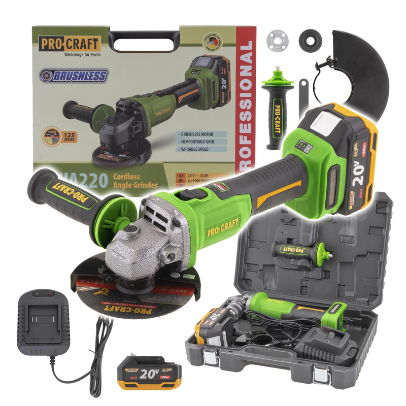 PROCRAFT Aku uhlová brúska 20V 125mm PWA220
