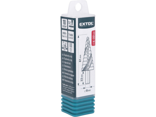 EXTOL INDUSTRIAL Vrták stupňovitý kobaltový, ø4-22mm / 2mm, 10 priemerov 8701192 2
