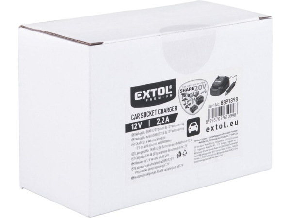 EXTOL PREMIUM 8891898 Nabíjačka akumulátorov Share20V do auta, 12V/2,2A, pre 889188x 1
