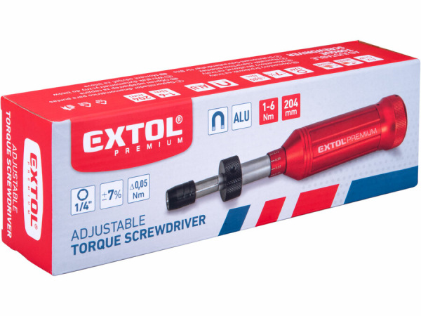 EXTOL PREMIUM Skrutkovač momentový 1/4" štvorhran, 1-6Nm, dĺžka 204mm 8825301 6
