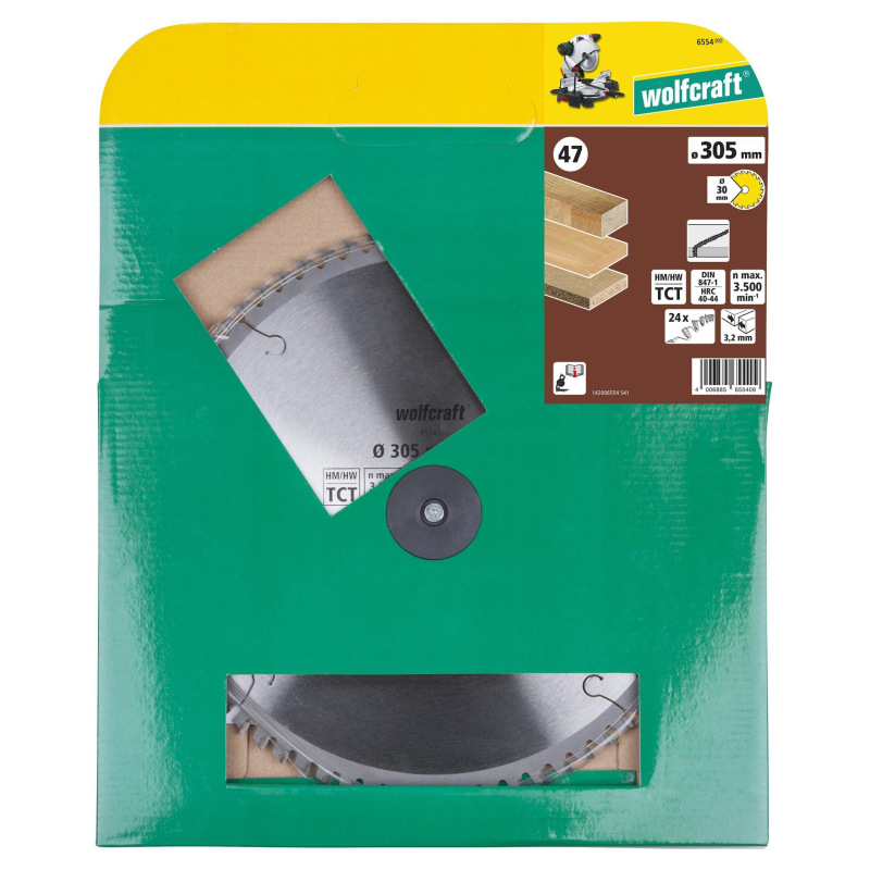 Kotúč pílový HM pre rýchle rezy negatívny zub, Z24 ø 305 x 30 x 3,2mm, wolfcraft 6554000
